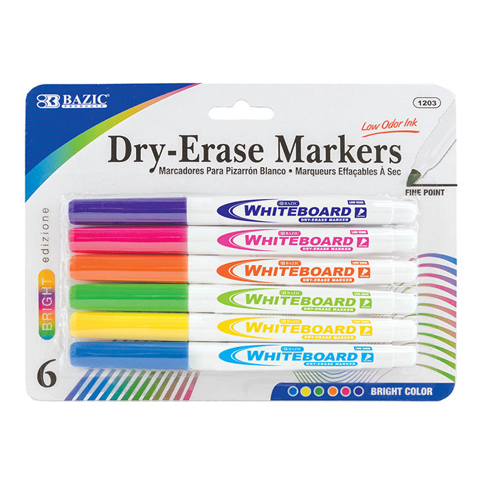 BAZIC Bright Colors Fine Tip Dry-Erase Markers (6/Pack) – CM School Supply