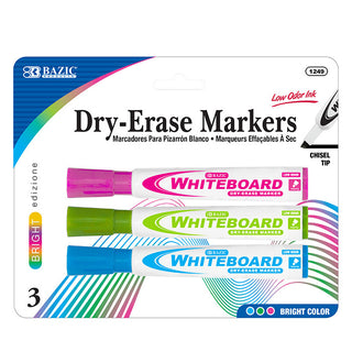 BAZIC Bright Colors Chisel Tip Dry-Erase Markers (3/Pack)