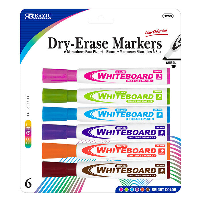 BAZIC Bright Colors Chisel Tip Dry-Erase Markers (6/Pack) – CM School ...
