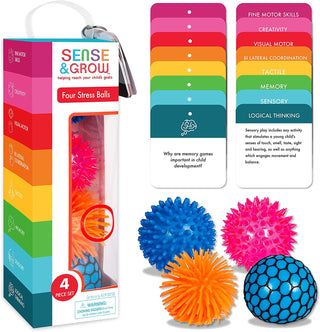 Sense & Grow 4 Stress Relief Balls for Kids & Adults 4 Textured Balls