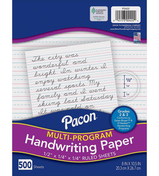 Pacon® Multi-Program Handwriting Paper 8" x 10-1/2", Ruled Short D'Nealian Grades 2&3 / Zaner-Bloser Grade 2 500 Sheets
