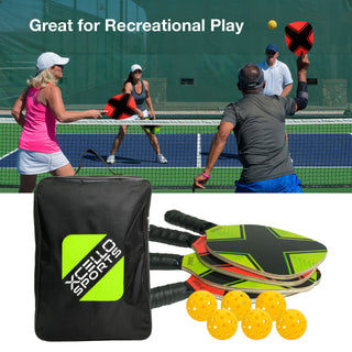 Pickle Ball 4 Piece Premium Racket Set with 6 Outdoor Balls and Carry Bag