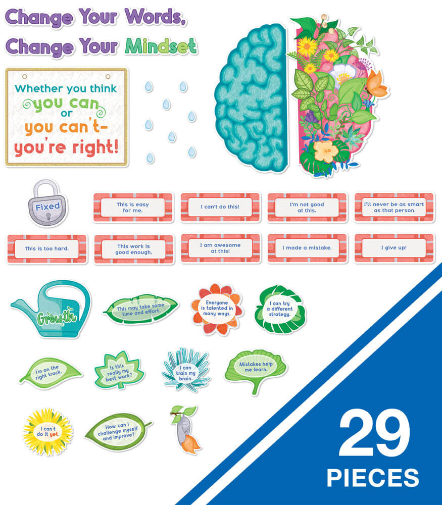 Mini Bacheca Rustic Bloom 'Grow Your Mindset' – 24 Pezzi Con Messaggi Positivi, 53,3x15,2 Cm