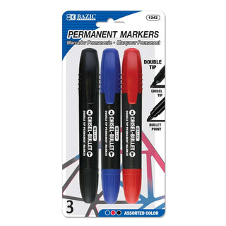 Double-Tip Assorted Color Permanent Marker (3/Pack)