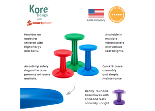 Kore Kids Pre-Teen Wobble Chair - Flexible Seating Stool for Classroom, Home & School, ADD/ADHD - Made in The USA - Age 10-11, Grade 5-6, (18.7in)