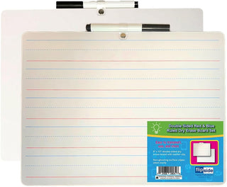 2-Sided Dry-Erase Boards With Attached Markers, 9" x 12", Primary Ruled/Blank