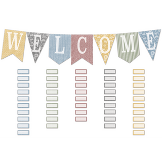 Classroom Cottage Pennants Welcome Bulletin Board Set