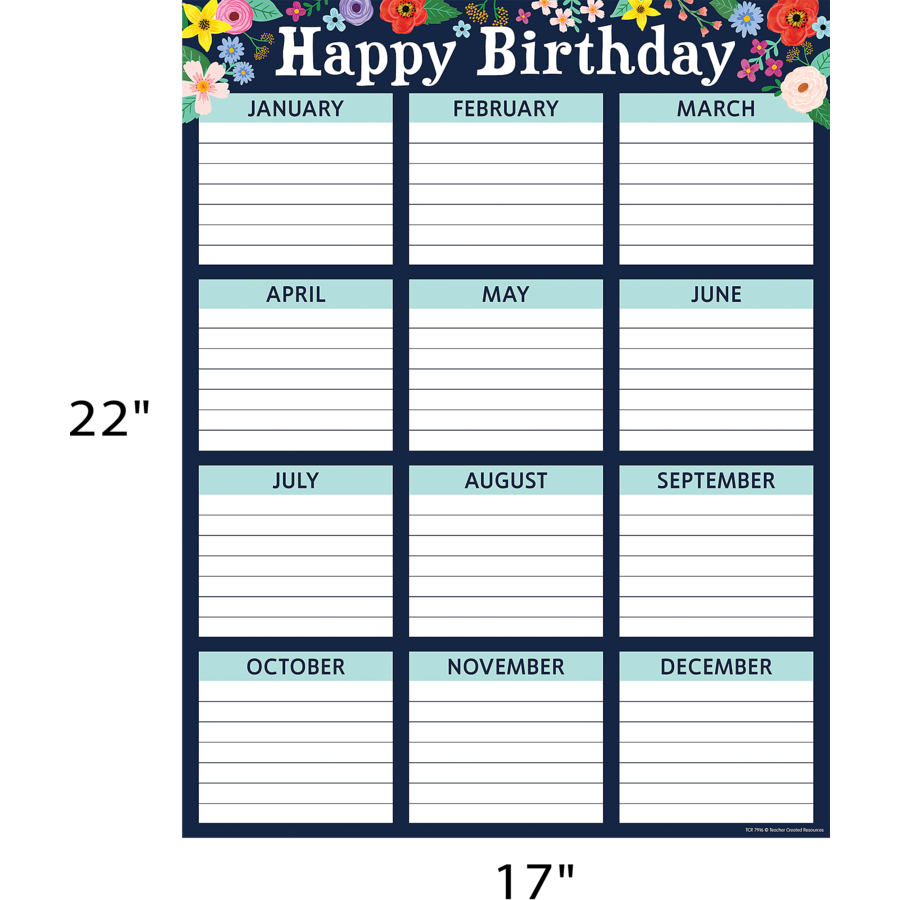 wildflowers-happy-birthday-chart-cm-school-supply for Free Printable Birthday Chart Pdf Wildflowers Happy Birthday Chart – CM School Supply for Free Printable Birthday Chart Pdf