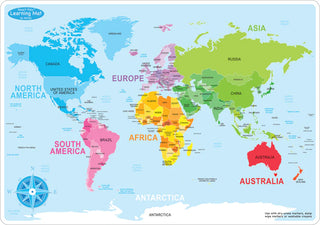 World Map Basic, Smart Poly Learning Mat, 2 Sided, 12" X 17"