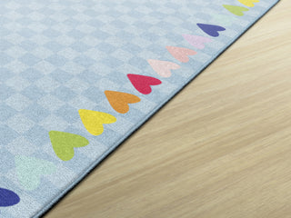 Blue With Rainbow Hearts Border Rug By Schoolgirl Style