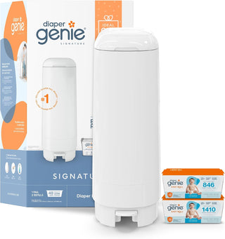 Diaper Genie Signature Gift Set | Includes Easy Roll Refill with 48 Bags | Holds up to 2256 Newborn Nappies