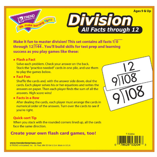 Division 0-12 Flash Cards