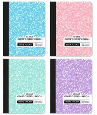 1 Wide Ruled 100 Ct. Pastel Color Marble Composition Book