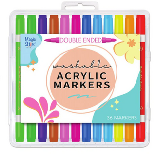 Magic Stix, Double-Ended Washable Acrylic Markers– Dual Tip (Bullet + Fine), 36 Pack