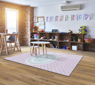 Smiley On Lavender Checkerboard Rug By Schoolgirl Style