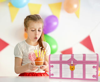 Pink and White Treasure Chest with Lock and Key