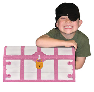 Pink and White Treasure Chest with Lock and Key