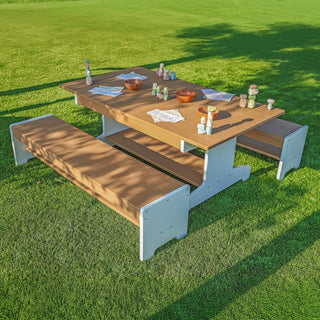 WB2910 outdoorED™ Table and Two Benches Set_outside with props no models