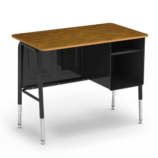 Jr. Executive Desk Medium Oak Surface with Black Frame (Adjustable)