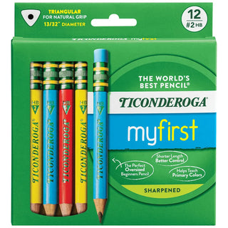 My First Short Triangular Wood-Cased Pencils, #2 With Erasers, Primary Colors, 12 Count