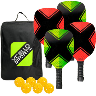 Pickle Ball 4 Piece Premium Racket Set with 6 Outdoor Balls and Carry Bag