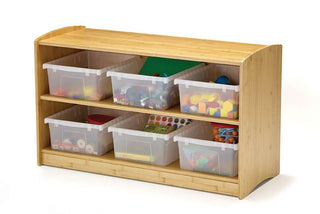 Bamboo Shelving Unit with clear tub combo