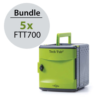 Includes five Tech Tub2 that hold six devices each.