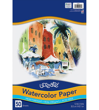 Watercolor Paper, 12"x18", White 50 Sheets