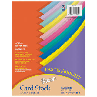 Pacon® Pastel & Bright Card Stock Assortment, 10 Colors, 8-1/2" x 11", 250 Sheets