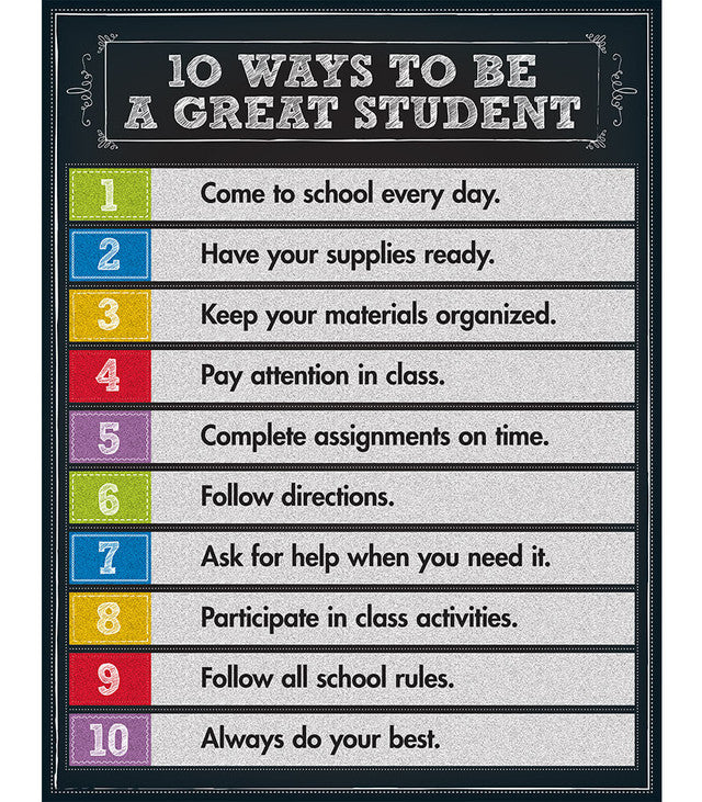 10 Ways to be a Great Student Chart – CM School Supply