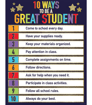Glitter 10 Ways to Be a Great Student Chart