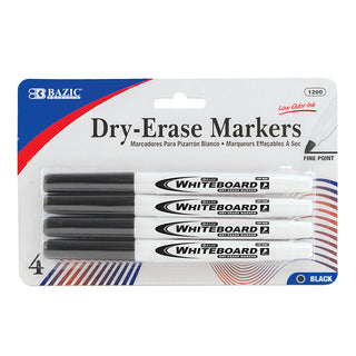 BAZIC Black Fine Tip Dry-Erase Markers (4/Pack)