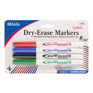 BAZIC Assorted Colors Fine Tip Dry-Erase Markers (4/Pack)