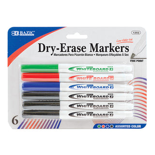 BAZIC Assorted Colors Fine Tip Dry-Erase Markers (6/Pack)