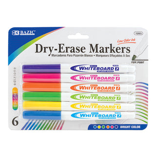 BAZIC Bright Colors Fine Tip Dry-Erase Markers (6/Pack)
