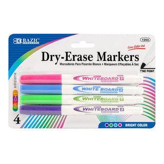 BAZIC Bright Colors Fine Tip Dry-Erase Markers (4/Pack)