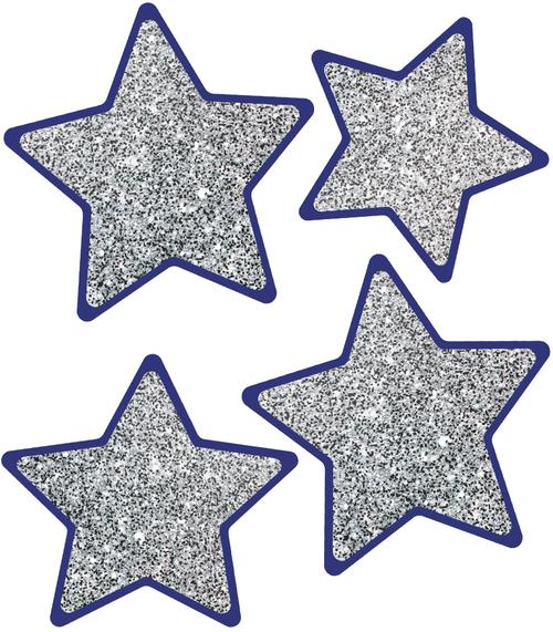 Carson Dellosa Solid Silver Glitter Stars Cut-Outs