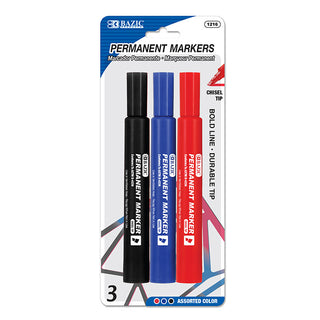 BAZIC Assorted Colors Chisel Tip Jumbo Permanent Markers (3/Pk)