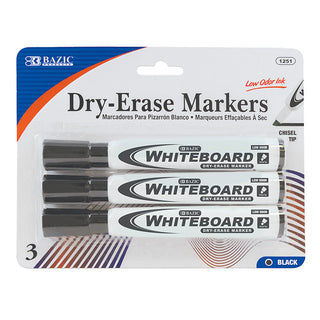 BAZIC Black Chisel Tip Dry-Erase Markers (3/Pack)