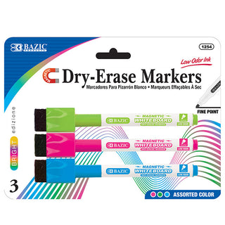 BAZIC Bright Colors Magnetic Dry-Erase Markers (3/Pack)
