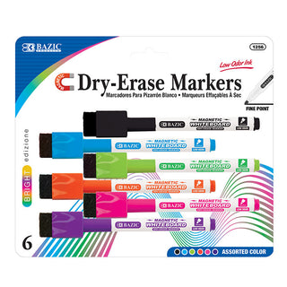 BAZIC Bright Colors Magnetic Dry-Erase Markers (6/Pack)