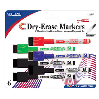 BAZIC Assorted Colors Magnetic Dry-Erase Markers (6/Pack)