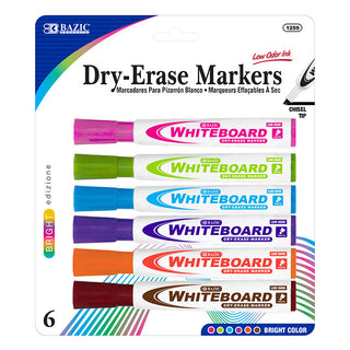 BAZIC Bright Colors Chisel Tip Dry-Erase Markers (6/Pack)