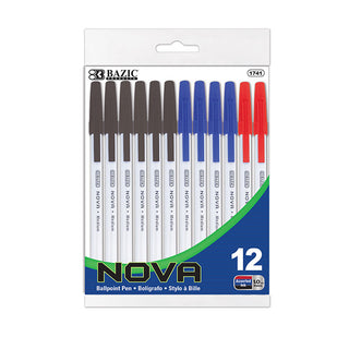 BAZIC Nova Assorted Color Stick Pen (12/Pack)