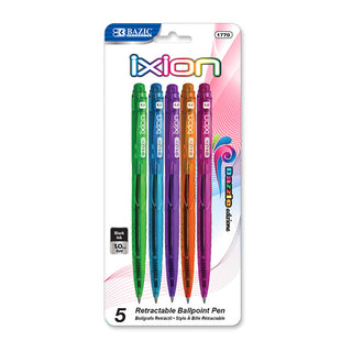 BAZIC Ixion Dazzle Black Color Retractable Pen (5/Pack)