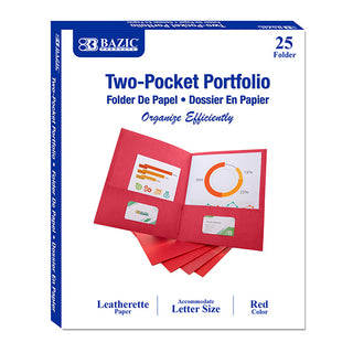 BAZIC Premium Red Color 2-Pocket Portfolio (25/Box)