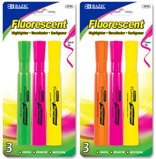 BAZIC Desk Style Fluorescent Highlighter (3/Pack)