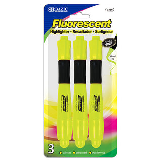BAZIC Yellow Desk Style Fluorescent Highlighter w/ Cushion Grip (3/Pack)
