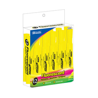 BAZIC Yellow Desk Style Fluorescent Highlighter (12/Box)