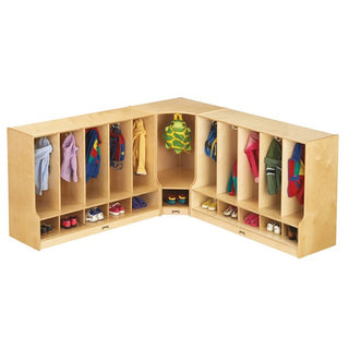 Jonti-Craft® Toddler Corner Coat Locker with Step - with Clear Trays